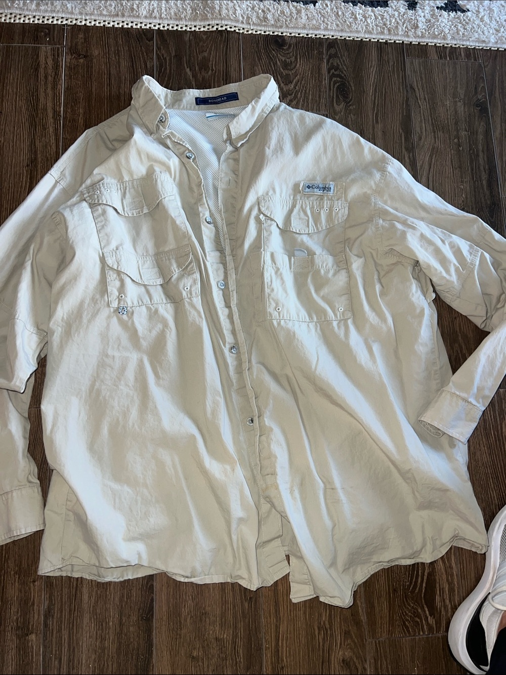 Columbia Men's Button-Front Long-Sleeve Shirt in Light Beige